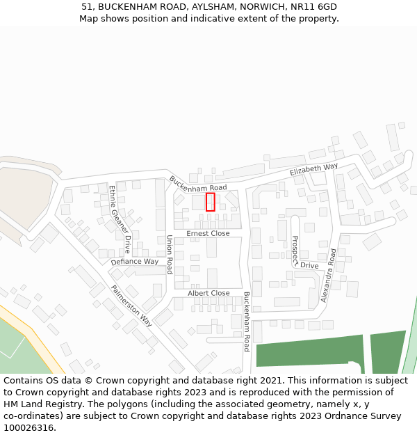 51, BUCKENHAM ROAD, AYLSHAM, NORWICH, NR11 6GD: Location map and indicative extent of plot