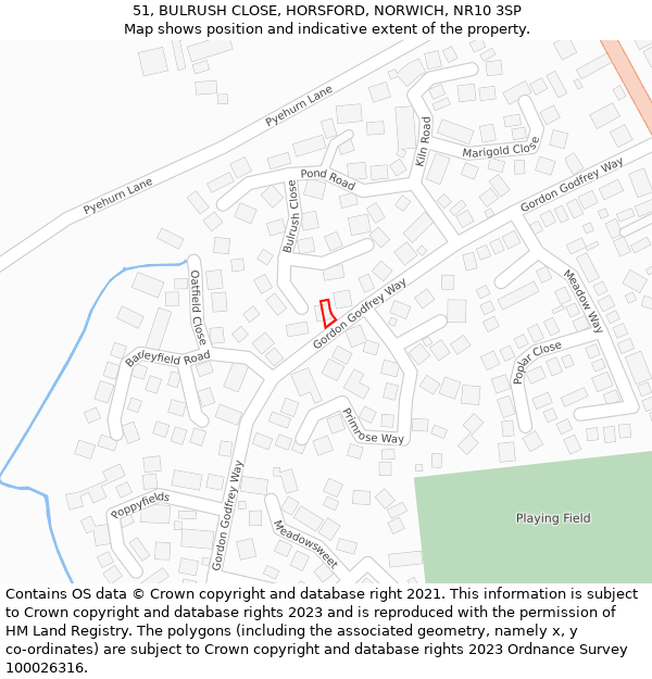 51, BULRUSH CLOSE, HORSFORD, NORWICH, NR10 3SP: Location map and indicative extent of plot