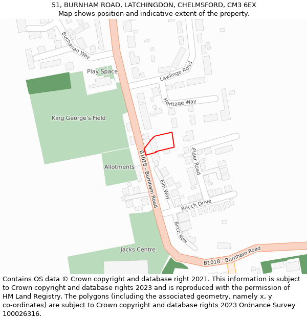 51, BURNHAM ROAD, LATCHINGDON, CHELMSFORD, CM3 6EX: Location map and indicative extent of plot