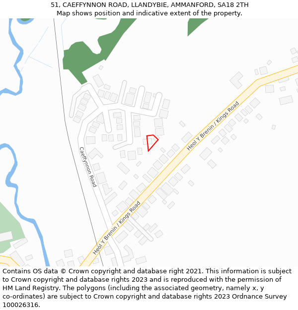 51, CAEFFYNNON ROAD, LLANDYBIE, AMMANFORD, SA18 2TH: Location map and indicative extent of plot