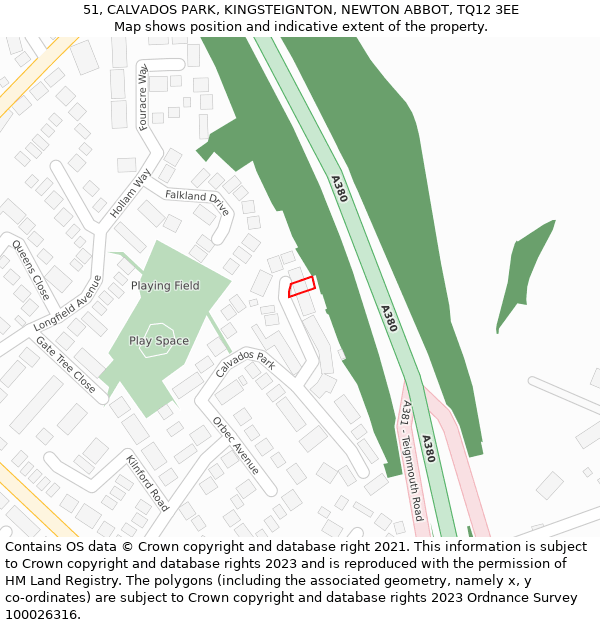51, CALVADOS PARK, KINGSTEIGNTON, NEWTON ABBOT, TQ12 3EE: Location map and indicative extent of plot