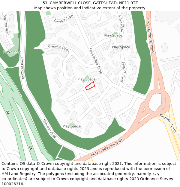 51, CAMBERWELL CLOSE, GATESHEAD, NE11 9TZ: Location map and indicative extent of plot
