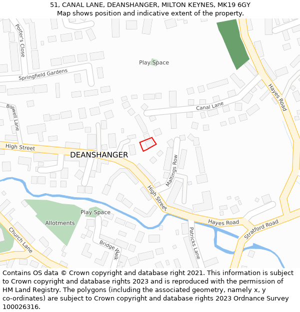 51, CANAL LANE, DEANSHANGER, MILTON KEYNES, MK19 6GY: Location map and indicative extent of plot