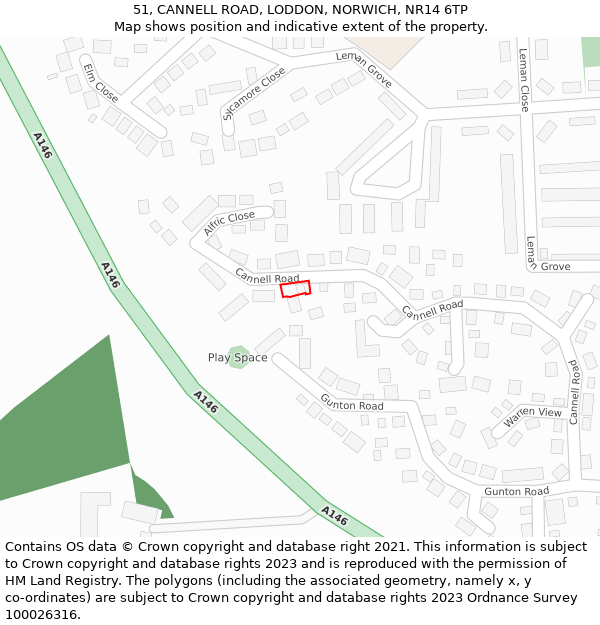 51, CANNELL ROAD, LODDON, NORWICH, NR14 6TP: Location map and indicative extent of plot