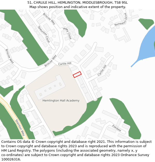 51, CARLILE HILL, HEMLINGTON, MIDDLESBROUGH, TS8 9SL: Location map and indicative extent of plot