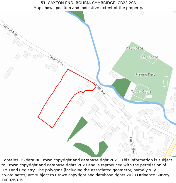 51, CAXTON END, BOURN, CAMBRIDGE, CB23 2SS: Location map and indicative extent of plot