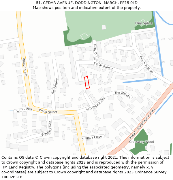 51, CEDAR AVENUE, DODDINGTON, MARCH, PE15 0LD: Location map and indicative extent of plot