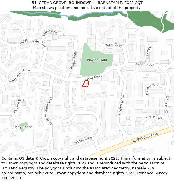 51, CEDAR GROVE, ROUNDSWELL, BARNSTAPLE, EX31 3QT: Location map and indicative extent of plot