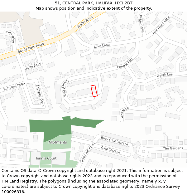 51, CENTRAL PARK, HALIFAX, HX1 2BT: Location map and indicative extent of plot