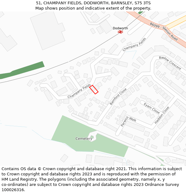 51, CHAMPANY FIELDS, DODWORTH, BARNSLEY, S75 3TS: Location map and indicative extent of plot