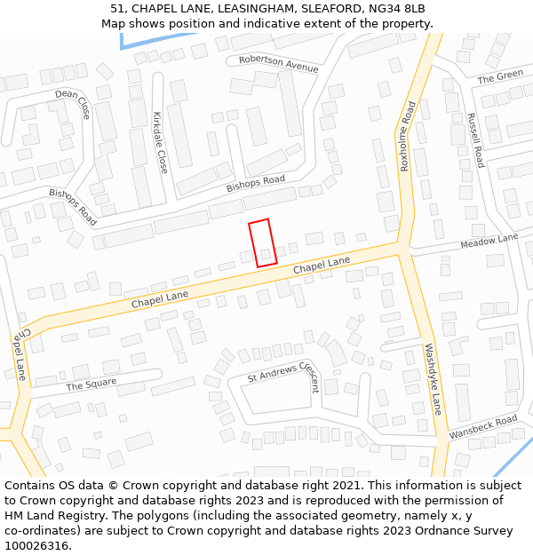 51, CHAPEL LANE, LEASINGHAM, SLEAFORD, NG34 8LB: Location map and indicative extent of plot