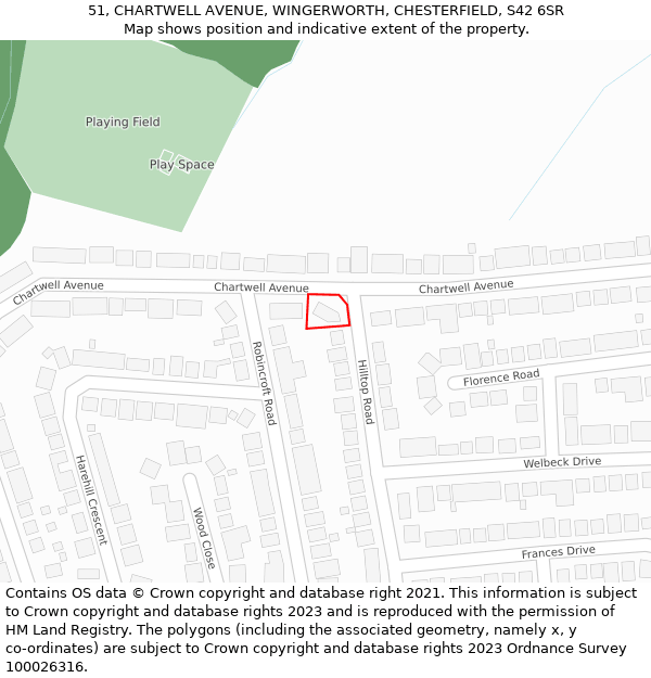 51, CHARTWELL AVENUE, WINGERWORTH, CHESTERFIELD, S42 6SR: Location map and indicative extent of plot