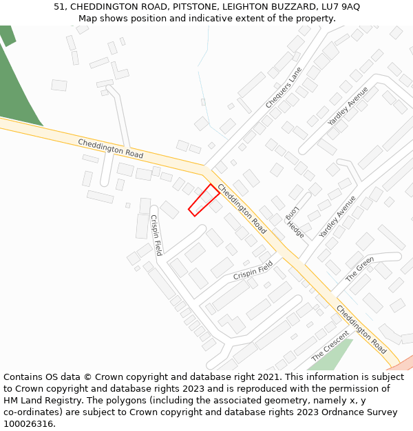 51, CHEDDINGTON ROAD, PITSTONE, LEIGHTON BUZZARD, LU7 9AQ: Location map and indicative extent of plot