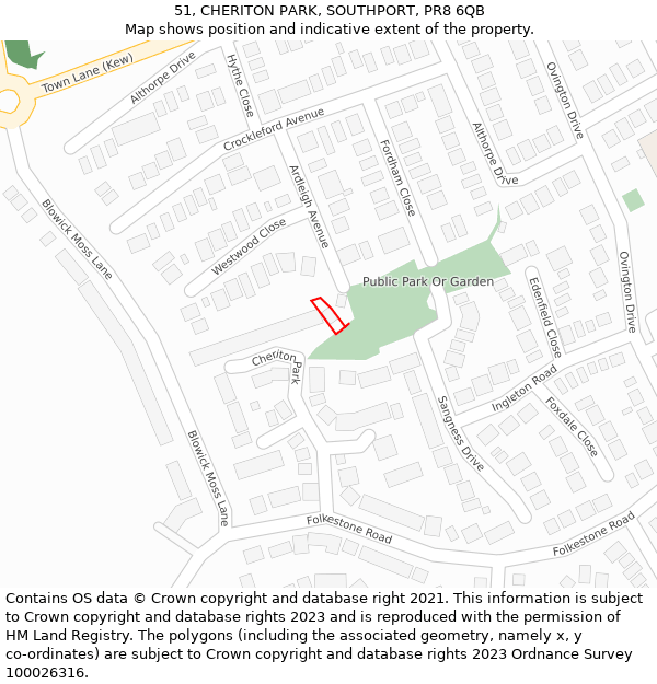 51, CHERITON PARK, SOUTHPORT, PR8 6QB: Location map and indicative extent of plot