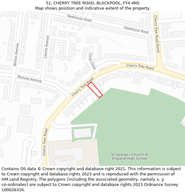 51, CHERRY TREE ROAD, BLACKPOOL, FY4 4NS: Location map and indicative extent of plot