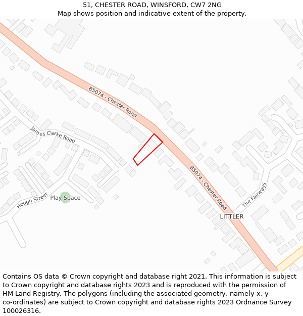 51, CHESTER ROAD, WINSFORD, CW7 2NG: Location map and indicative extent of plot