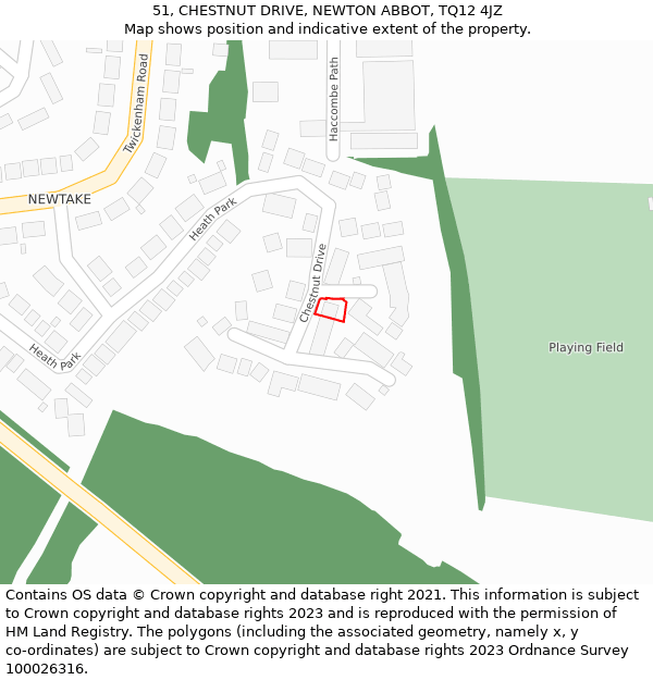 51, CHESTNUT DRIVE, NEWTON ABBOT, TQ12 4JZ: Location map and indicative extent of plot