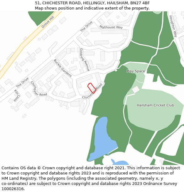 51, CHICHESTER ROAD, HELLINGLY, HAILSHAM, BN27 4BF: Location map and indicative extent of plot