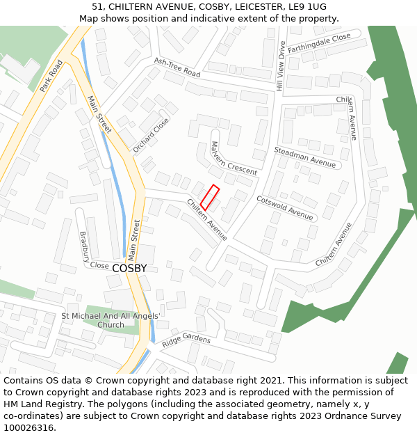51, CHILTERN AVENUE, COSBY, LEICESTER, LE9 1UG: Location map and indicative extent of plot