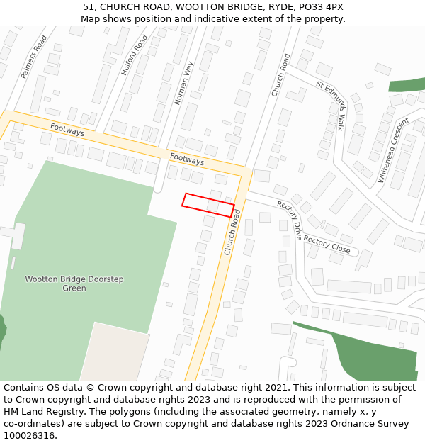 51, CHURCH ROAD, WOOTTON BRIDGE, RYDE, PO33 4PX: Location map and indicative extent of plot
