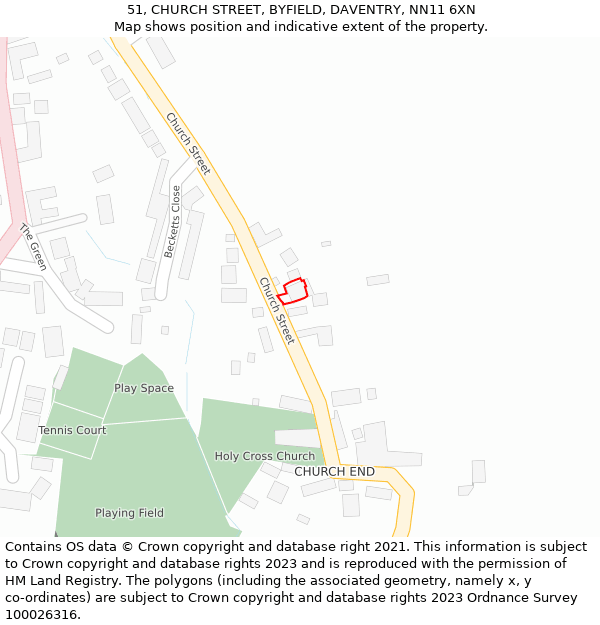 51, CHURCH STREET, BYFIELD, DAVENTRY, NN11 6XN: Location map and indicative extent of plot