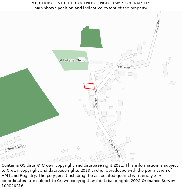 51, CHURCH STREET, COGENHOE, NORTHAMPTON, NN7 1LS: Location map and indicative extent of plot