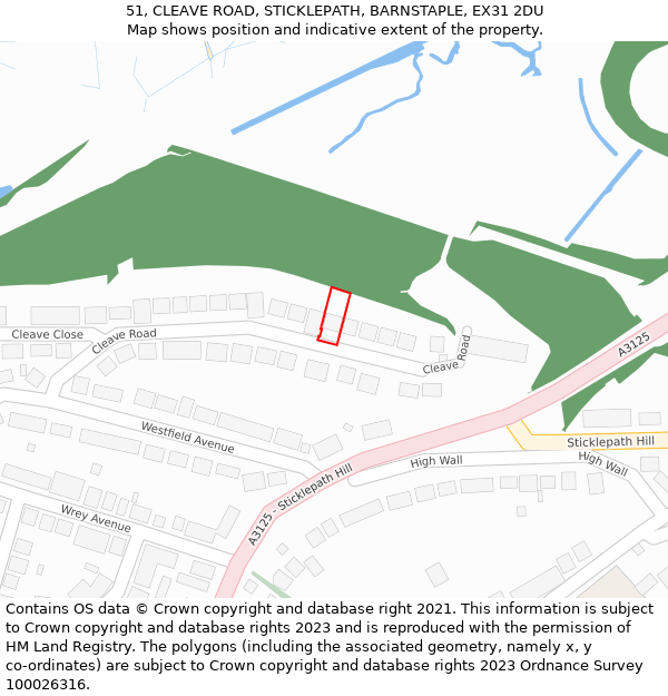 51, CLEAVE ROAD, STICKLEPATH, BARNSTAPLE, EX31 2DU: Location map and indicative extent of plot