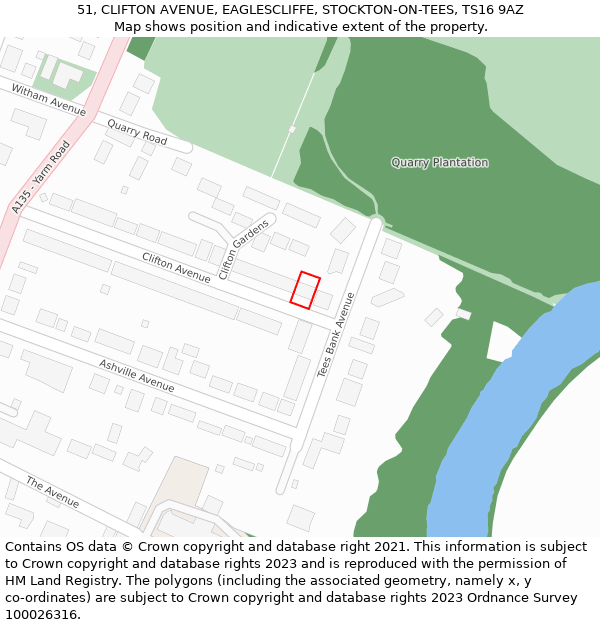 51, CLIFTON AVENUE, EAGLESCLIFFE, STOCKTON-ON-TEES, TS16 9AZ: Location map and indicative extent of plot