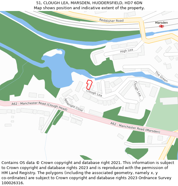 51, CLOUGH LEA, MARSDEN, HUDDERSFIELD, HD7 6DN: Location map and indicative extent of plot