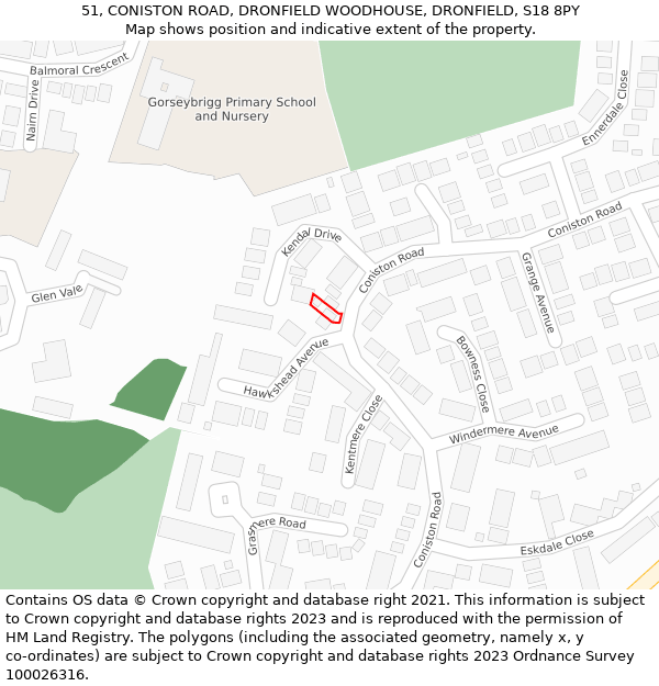 51, CONISTON ROAD, DRONFIELD WOODHOUSE, DRONFIELD, S18 8PY: Location map and indicative extent of plot