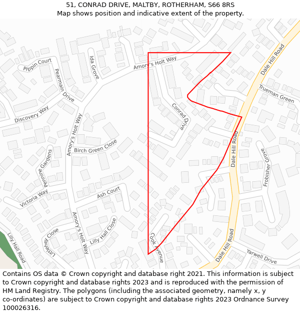 51, CONRAD DRIVE, MALTBY, ROTHERHAM, S66 8RS: Location map and indicative extent of plot
