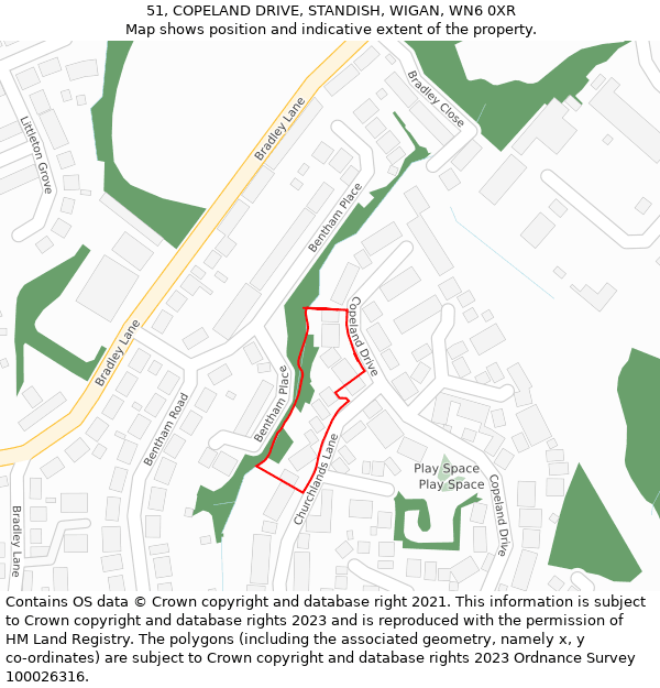 51, COPELAND DRIVE, STANDISH, WIGAN, WN6 0XR: Location map and indicative extent of plot