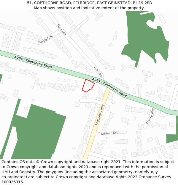 51, COPTHORNE ROAD, FELBRIDGE, EAST GRINSTEAD, RH19 2PB: Location map and indicative extent of plot