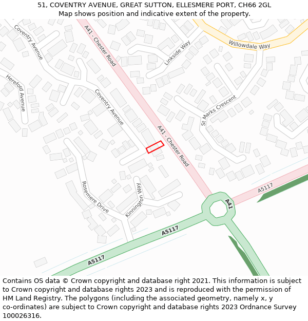 51, COVENTRY AVENUE, GREAT SUTTON, ELLESMERE PORT, CH66 2GL: Location map and indicative extent of plot