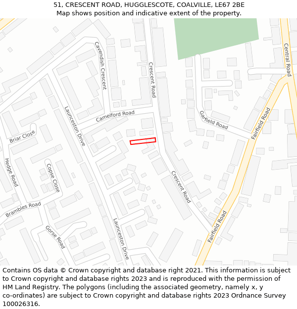 51, CRESCENT ROAD, HUGGLESCOTE, COALVILLE, LE67 2BE: Location map and indicative extent of plot