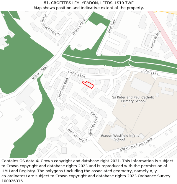 51, CROFTERS LEA, YEADON, LEEDS, LS19 7WE: Location map and indicative extent of plot