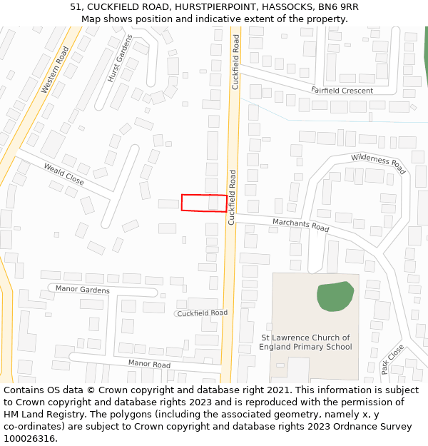 51, CUCKFIELD ROAD, HURSTPIERPOINT, HASSOCKS, BN6 9RR: Location map and indicative extent of plot
