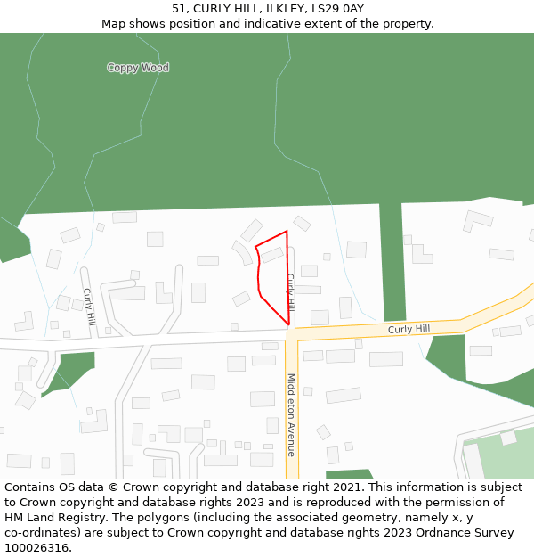 51, CURLY HILL, ILKLEY, LS29 0AY: Location map and indicative extent of plot