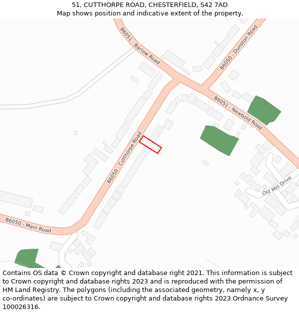 51, CUTTHORPE ROAD, CHESTERFIELD, S42 7AD: Location map and indicative extent of plot