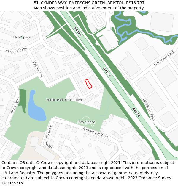 51, CYNDER WAY, EMERSONS GREEN, BRISTOL, BS16 7BT: Location map and indicative extent of plot