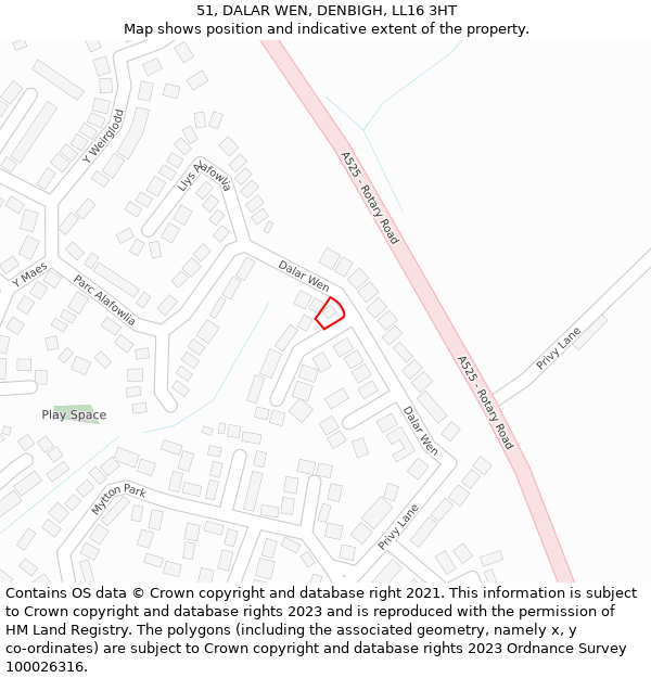 51, DALAR WEN, DENBIGH, LL16 3HT: Location map and indicative extent of plot