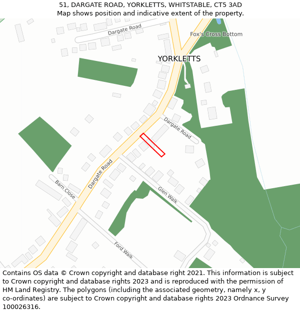 51, DARGATE ROAD, YORKLETTS, WHITSTABLE, CT5 3AD: Location map and indicative extent of plot