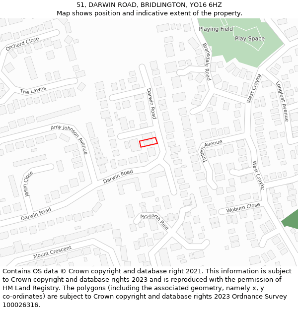 51, DARWIN ROAD, BRIDLINGTON, YO16 6HZ: Location map and indicative extent of plot