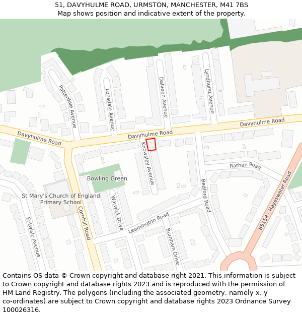 51, DAVYHULME ROAD, URMSTON, MANCHESTER, M41 7BS: Location map and indicative extent of plot