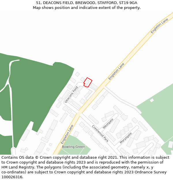 51, DEACONS FIELD, BREWOOD, STAFFORD, ST19 9GA: Location map and indicative extent of plot