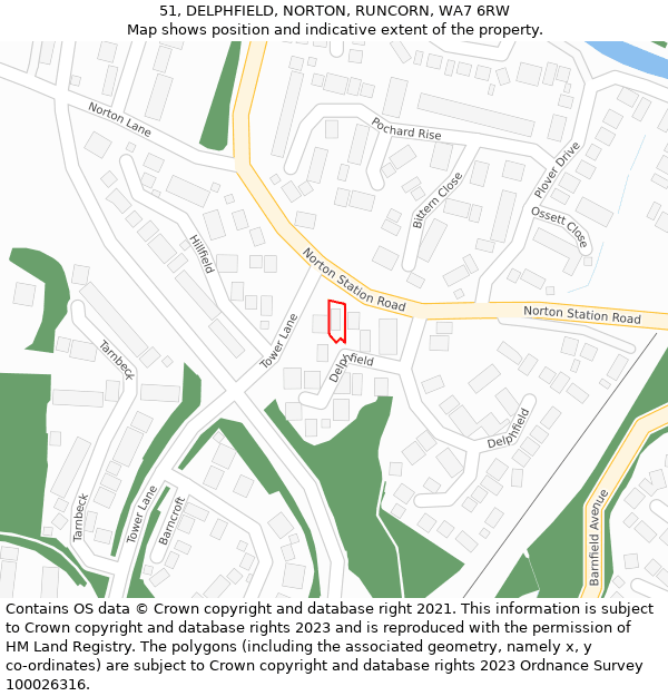 51, DELPHFIELD, NORTON, RUNCORN, WA7 6RW: Location map and indicative extent of plot