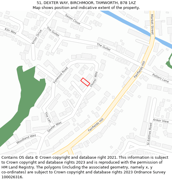 51, DEXTER WAY, BIRCHMOOR, TAMWORTH, B78 1AZ: Location map and indicative extent of plot