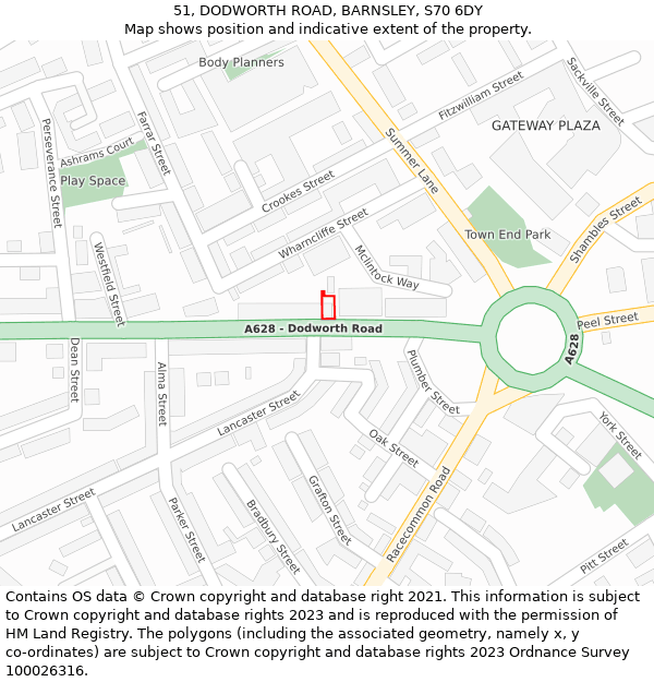 51, DODWORTH ROAD, BARNSLEY, S70 6DY: Location map and indicative extent of plot