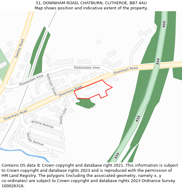 51, DOWNHAM ROAD, CHATBURN, CLITHEROE, BB7 4AU: Location map and indicative extent of plot