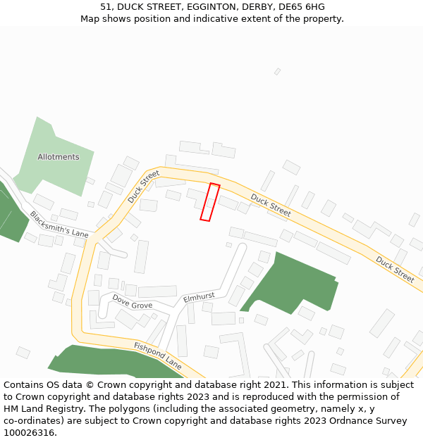 51, DUCK STREET, EGGINTON, DERBY, DE65 6HG: Location map and indicative extent of plot